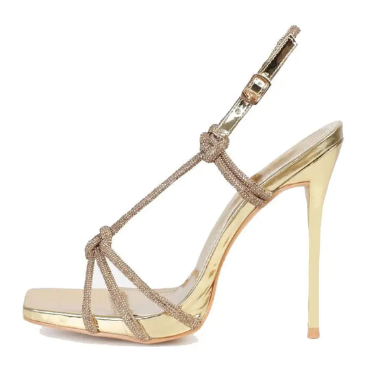 Gold heels stiletto strappy shoes sparkle ladies 