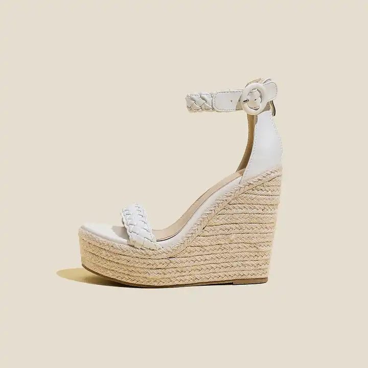 White Strappy shoes sandal summer ladies footwear cross over wedge platform