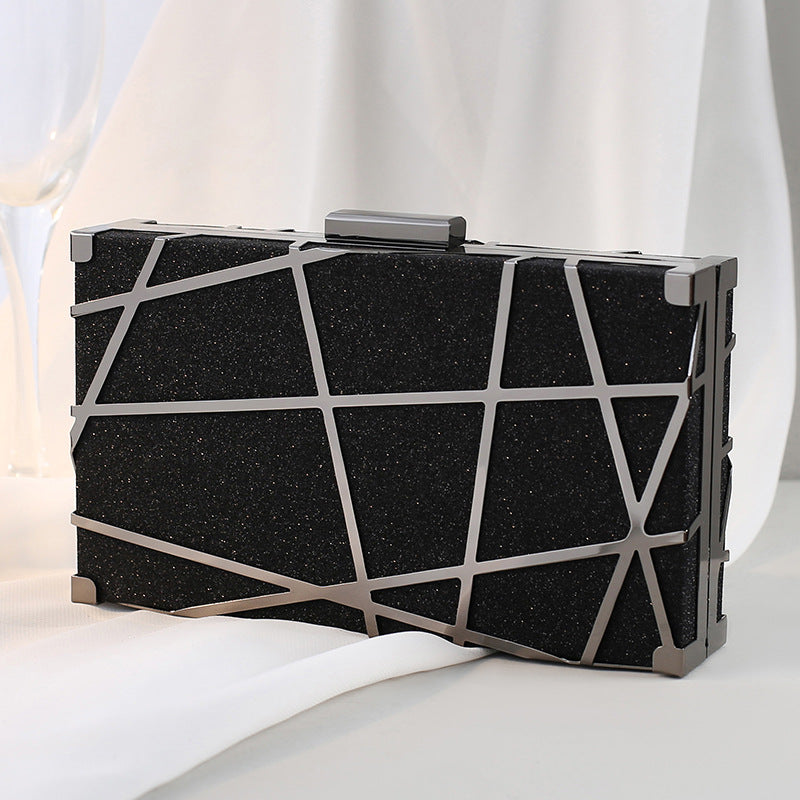 Clutch bag evening going out chrome black sparkle sparkly clasp ladies bag evening cocktail party ball formal school 