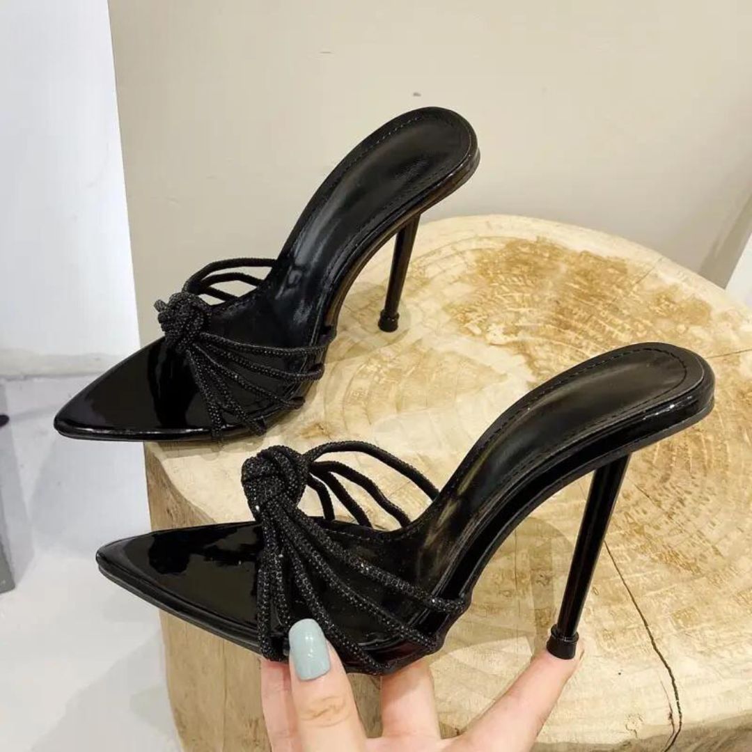 Black heel strappy mule high heel ladies shoe strappy online shopping