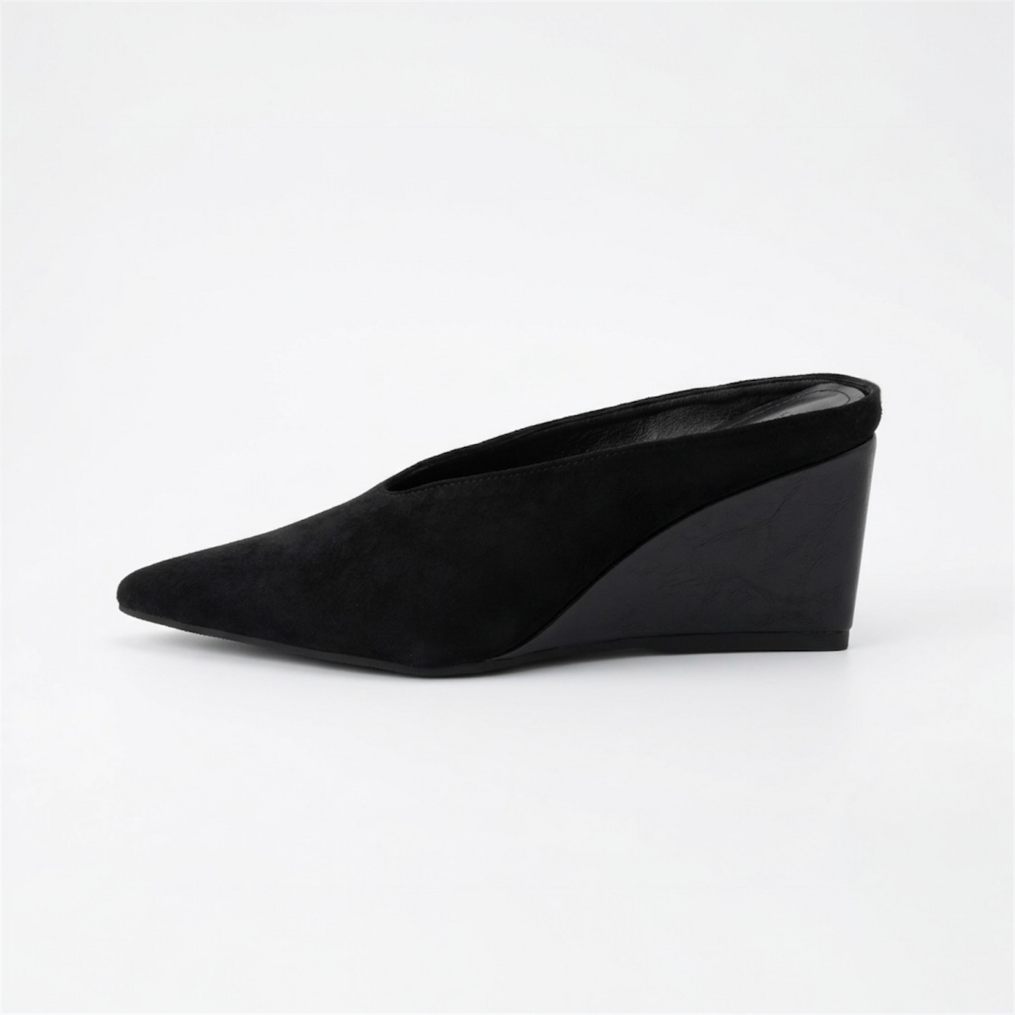 Lil Baddie - Black Pointed Toe Wedge Mule Heel