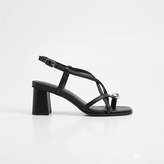 Repeater - strappy block heel in black