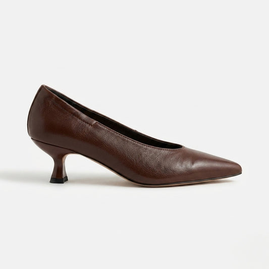 Yes Ma'am High Vamp Pump Heel in brown leather