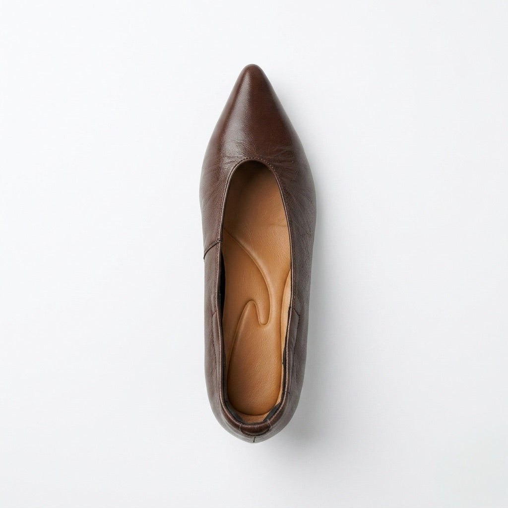 Yes Ma'am High Vamp Pump Heel in brown leather